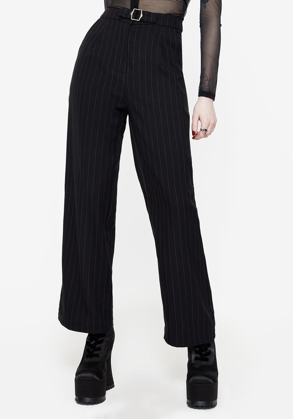 Enyo Belt Detail Stripe Wide Leg Trouser