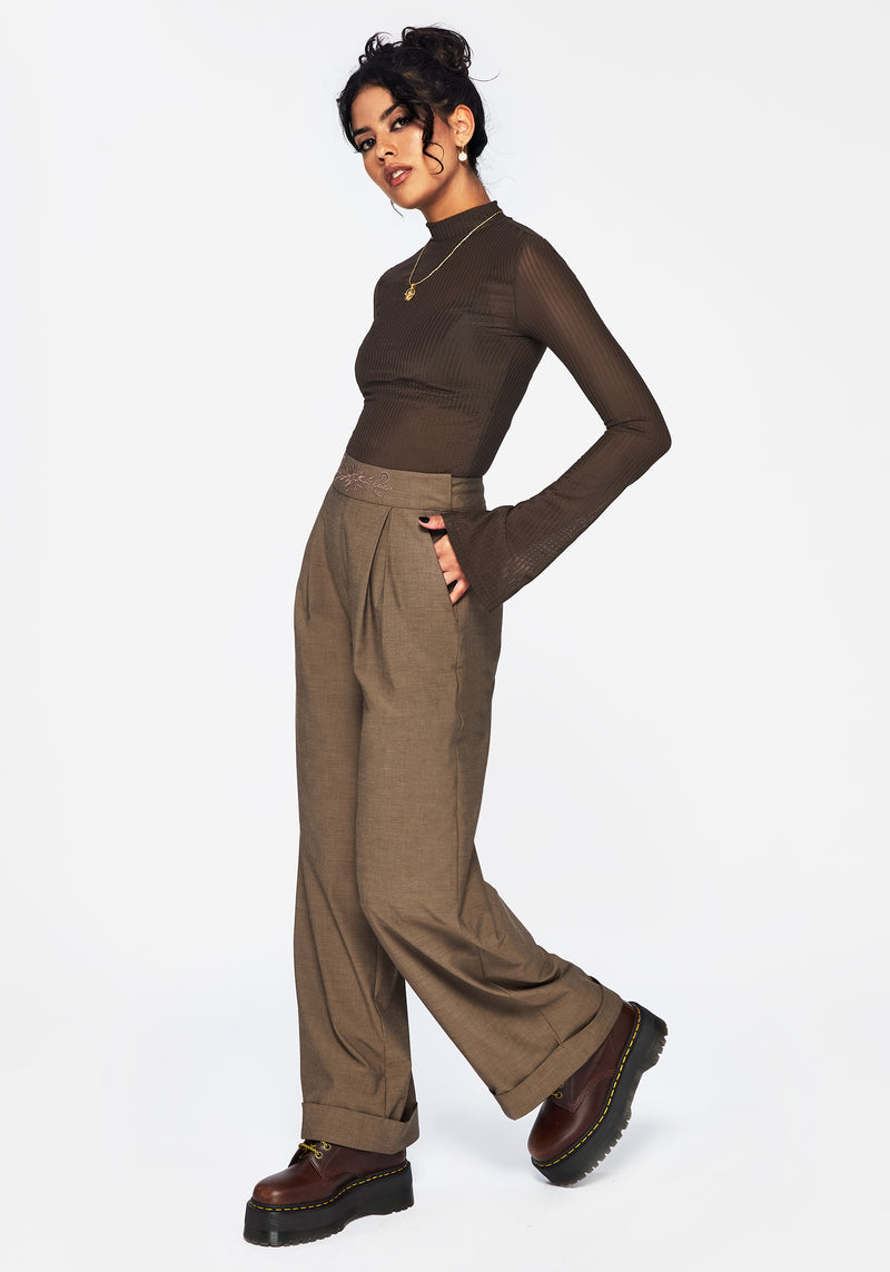 Mystic Embroidered Turn Up Wide Leg Trouser
