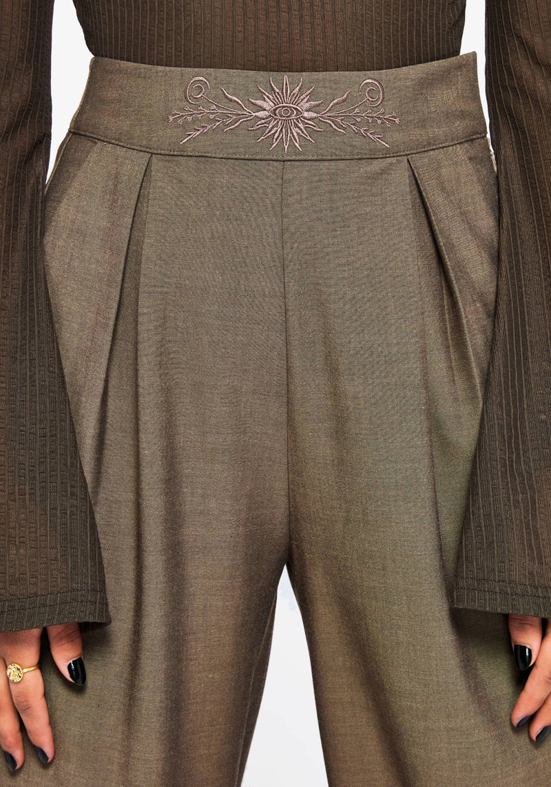 Mystic Embroidered Turn Up Wide Leg Trouser