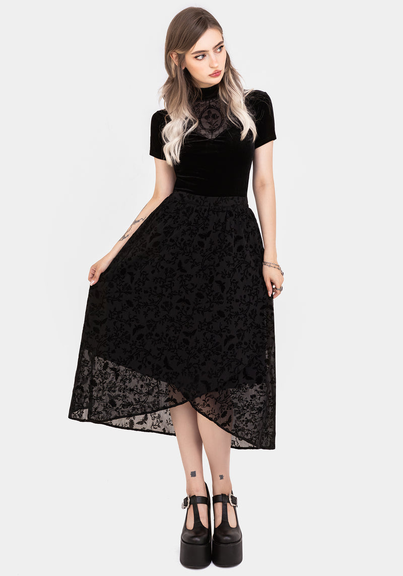 Faustina Flocked Chiffon Mock Wrap Midaxi Skirt