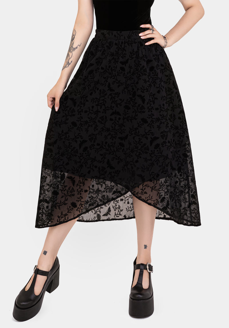 Faustina Flocked Chiffon Mock Wrap Midaxi Skirt