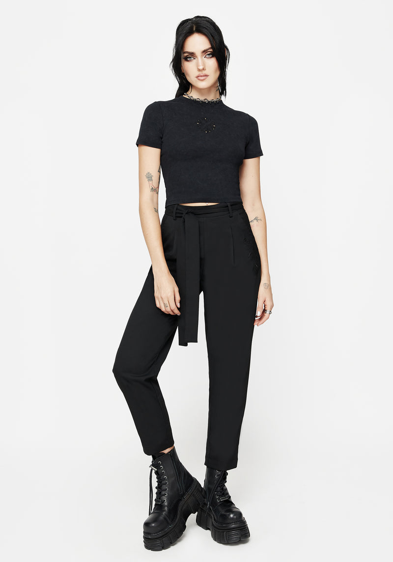 Hester Embroidered Tapered Trousers - Black
