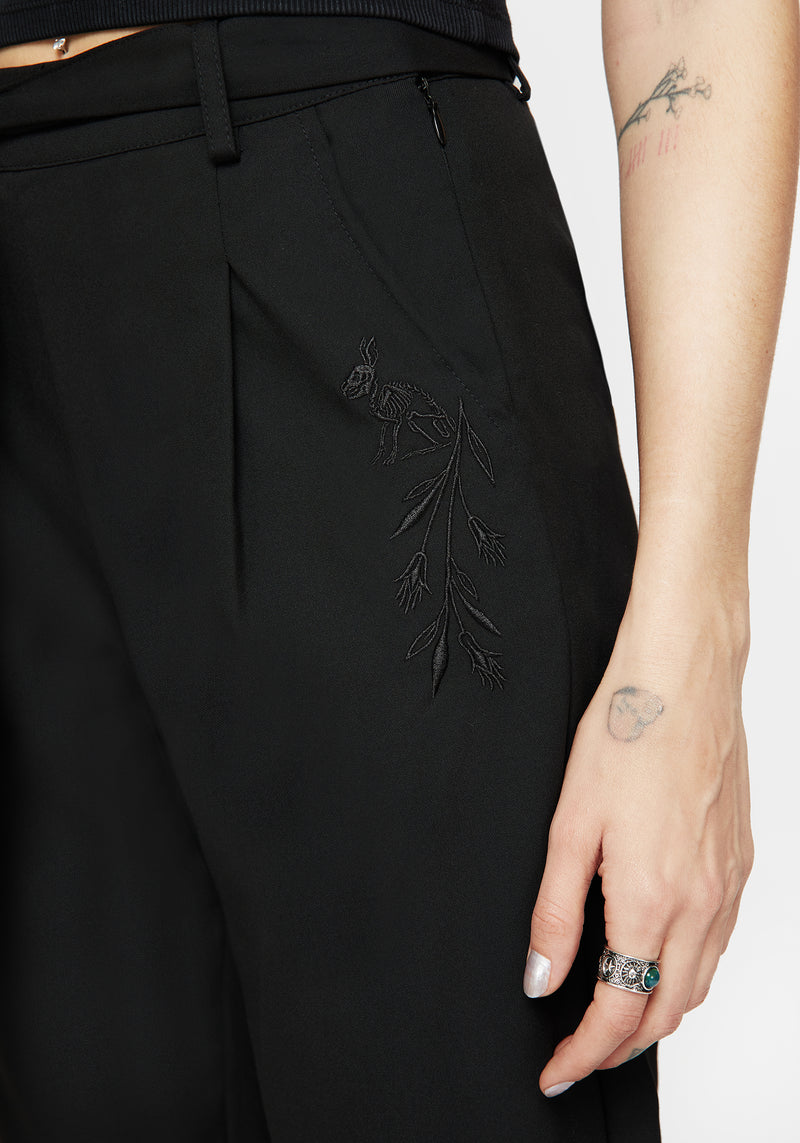 Hester Embroidered Tapered Trousers - Black