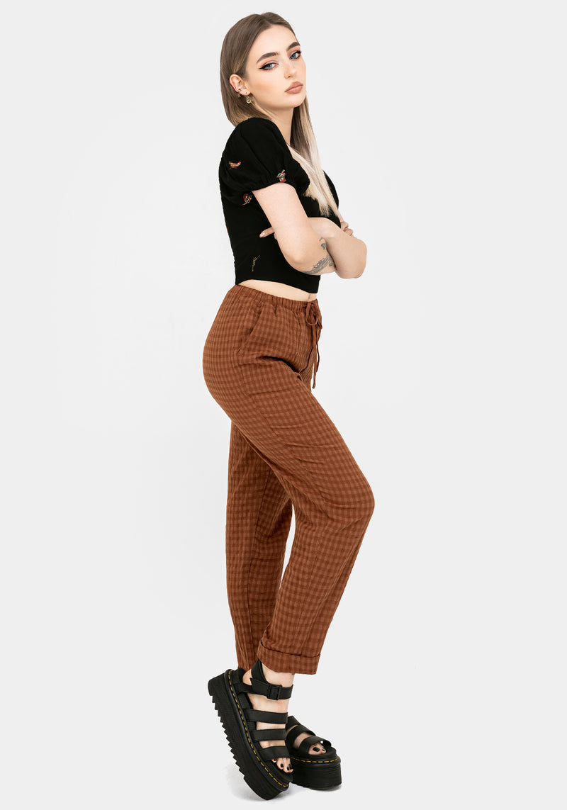 Soleil Cotton-Blend Check Tapered Trouser