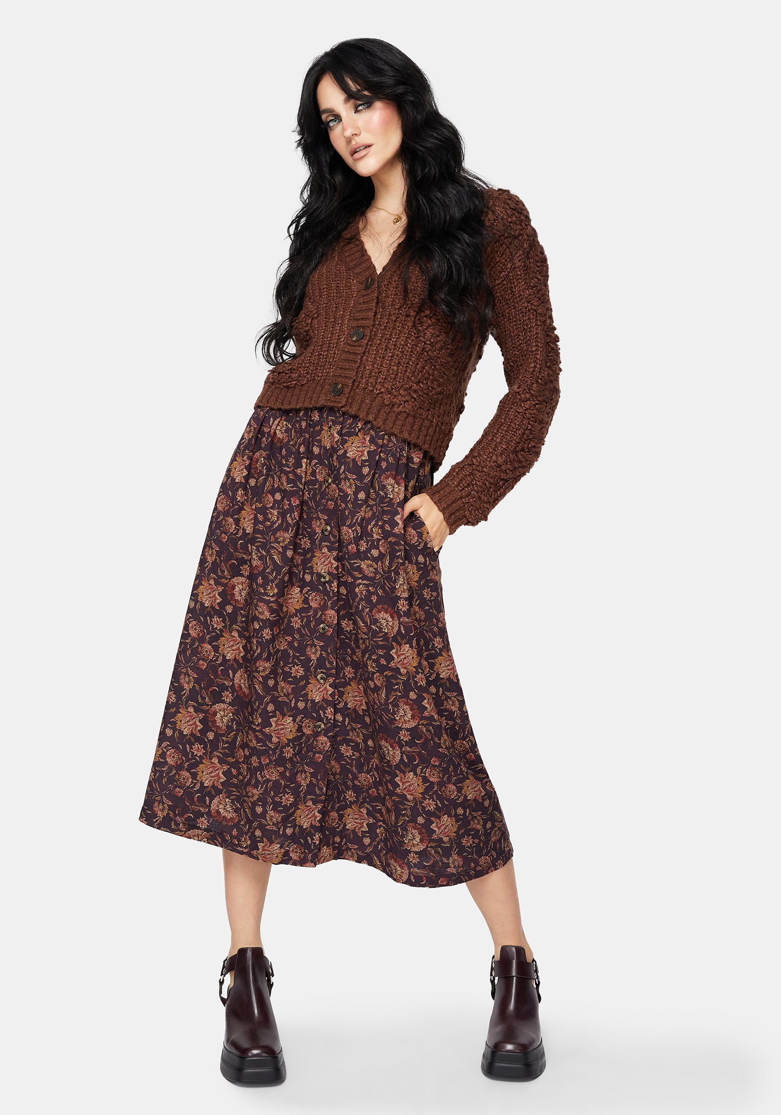 Skye Button Down Midi Skirt