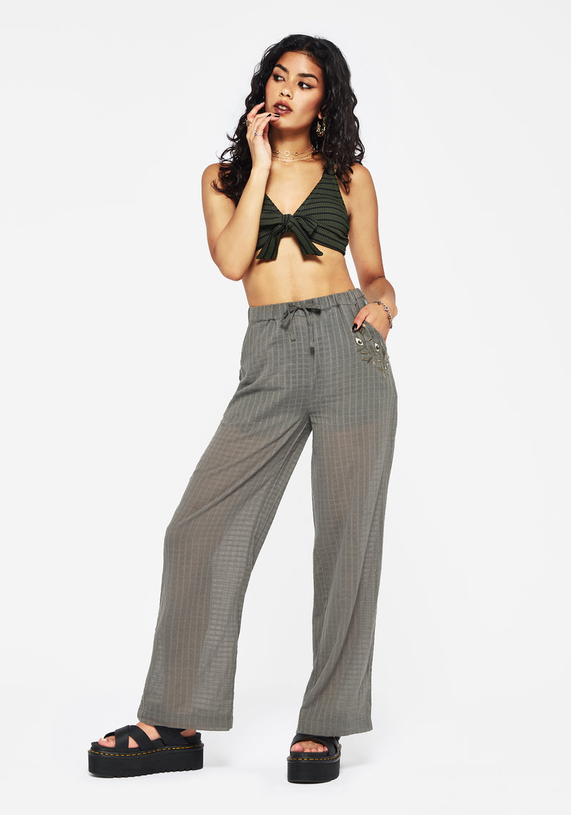 Koax Cotton Check Embroidered Beach Trouser