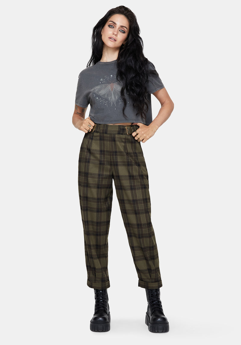 Cecily Buckle Detail Check Balloon Trousers