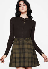 Cecily Check Pleated Mini Skirt With Frog Charm