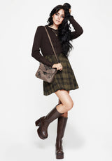 Cecily Check Pleated Mini Skirt With Frog Charm