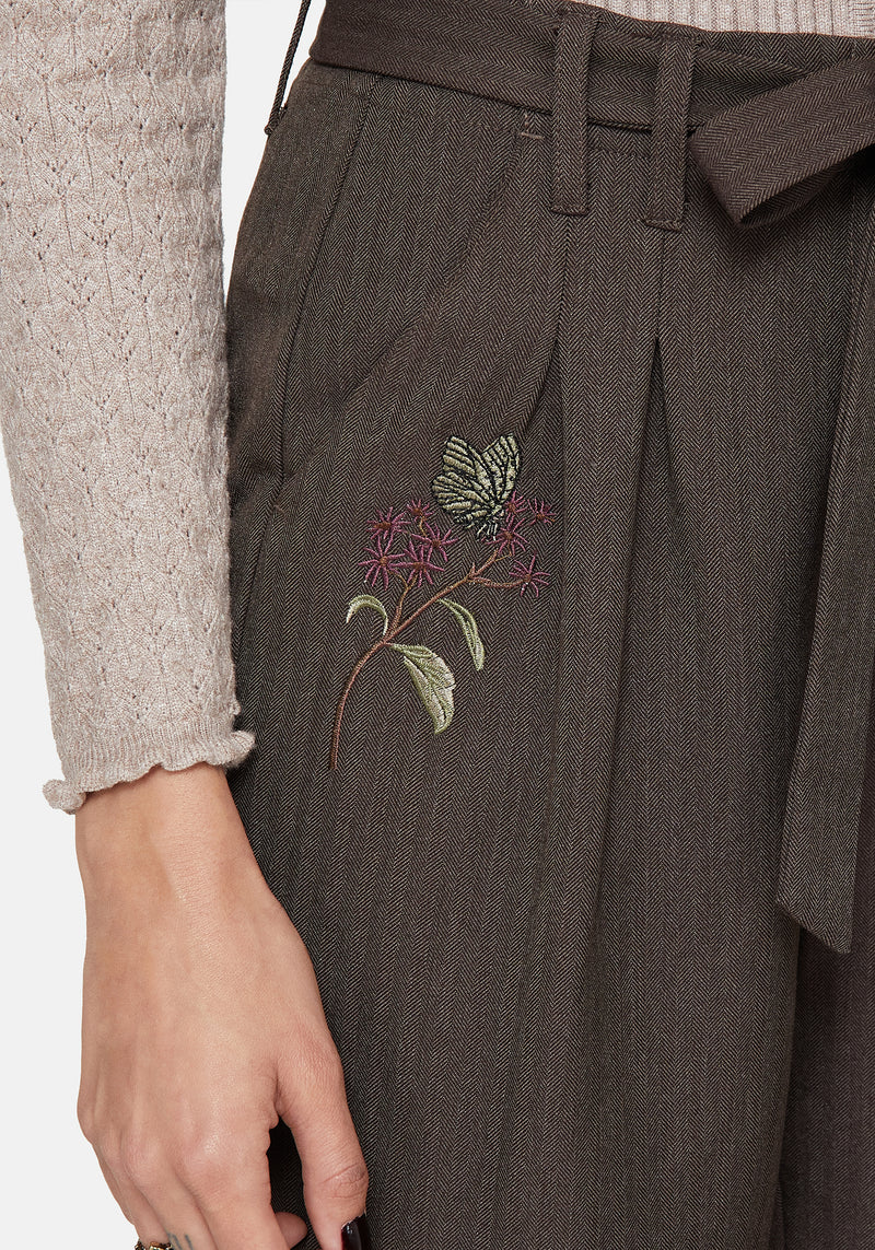 Meliae Moth Embroidered Tapered Trousers