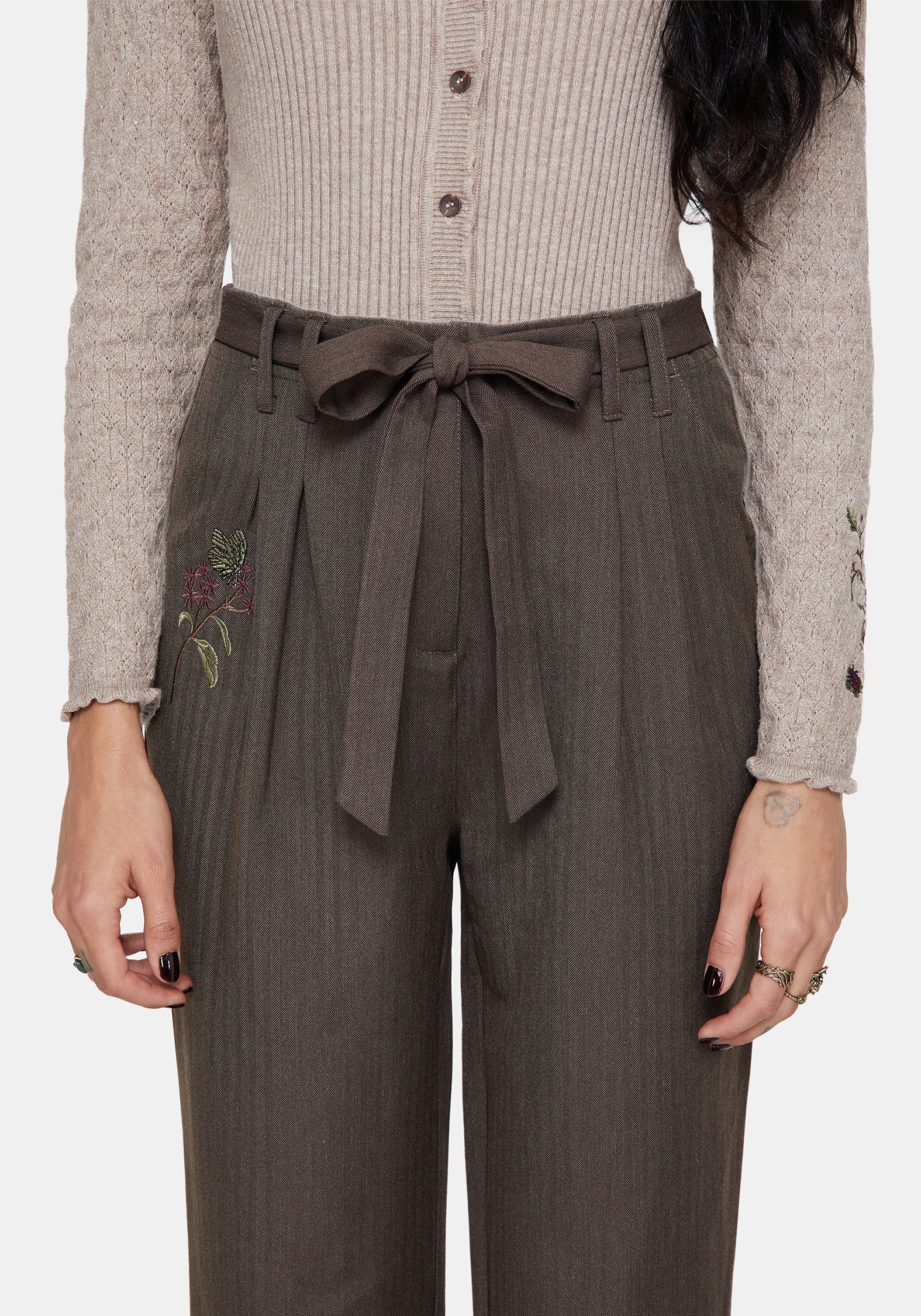 Meliae Moth Embroidered Tapered Trousers