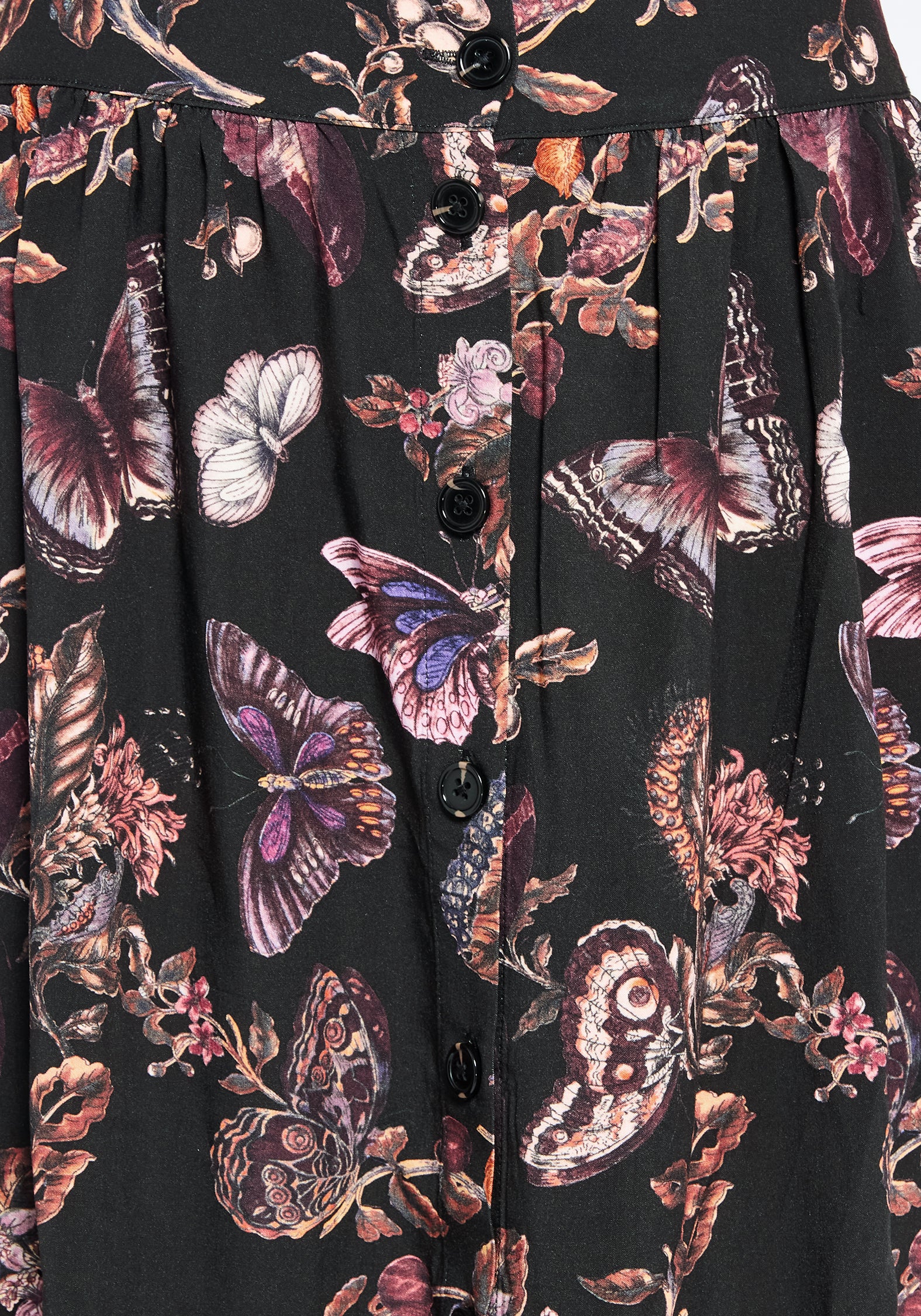 Eloise Floral Butterfly Print Button Up Midi Skirt