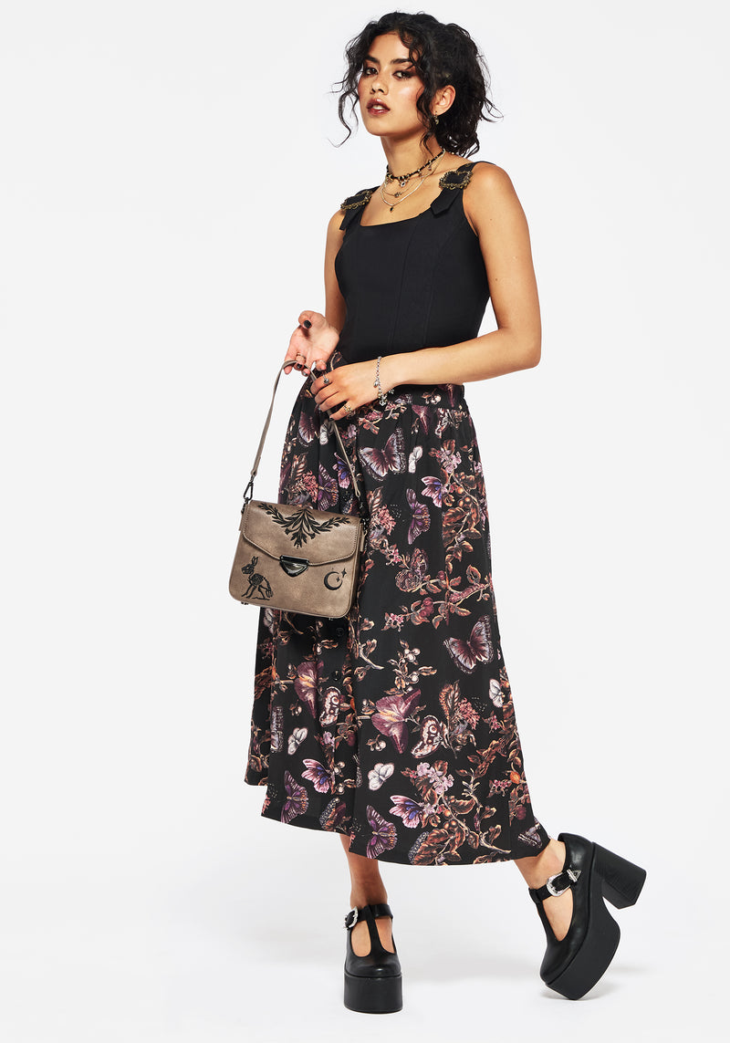 Eloise Floral Butterfly Print Button Up Midi Skirt