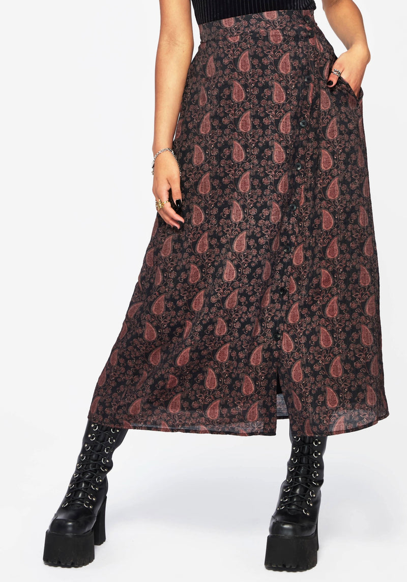 Isola Paisley Print Asymmetric Button Up Midaxi Skirt