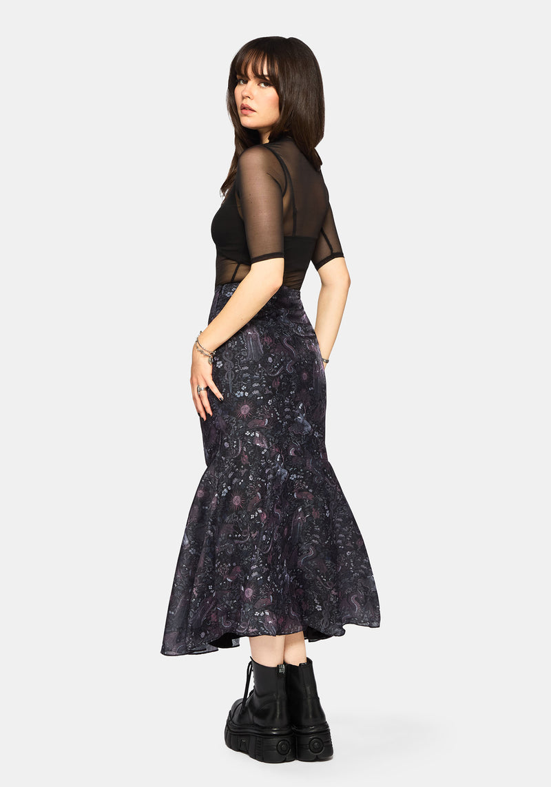 Haunt Medieval Printed Asymmetric Midaxi Skirt