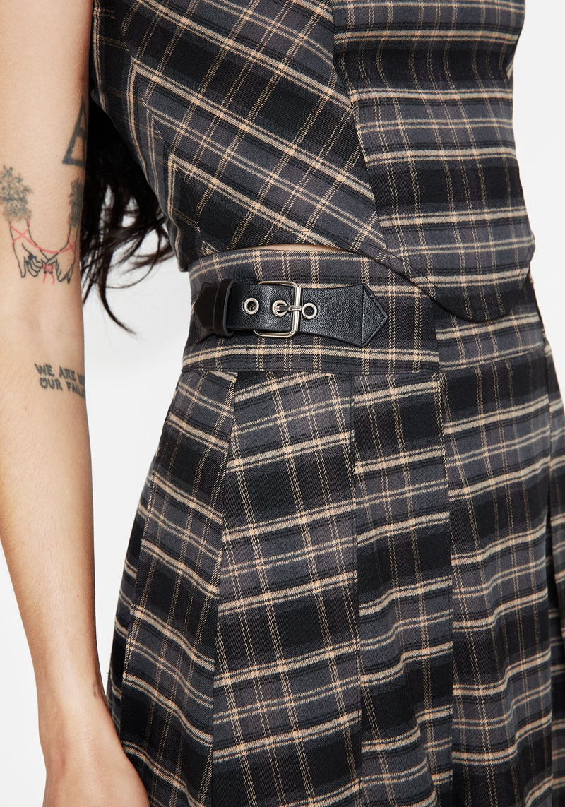 Aiden Check Buckle Detail Mini Skirt