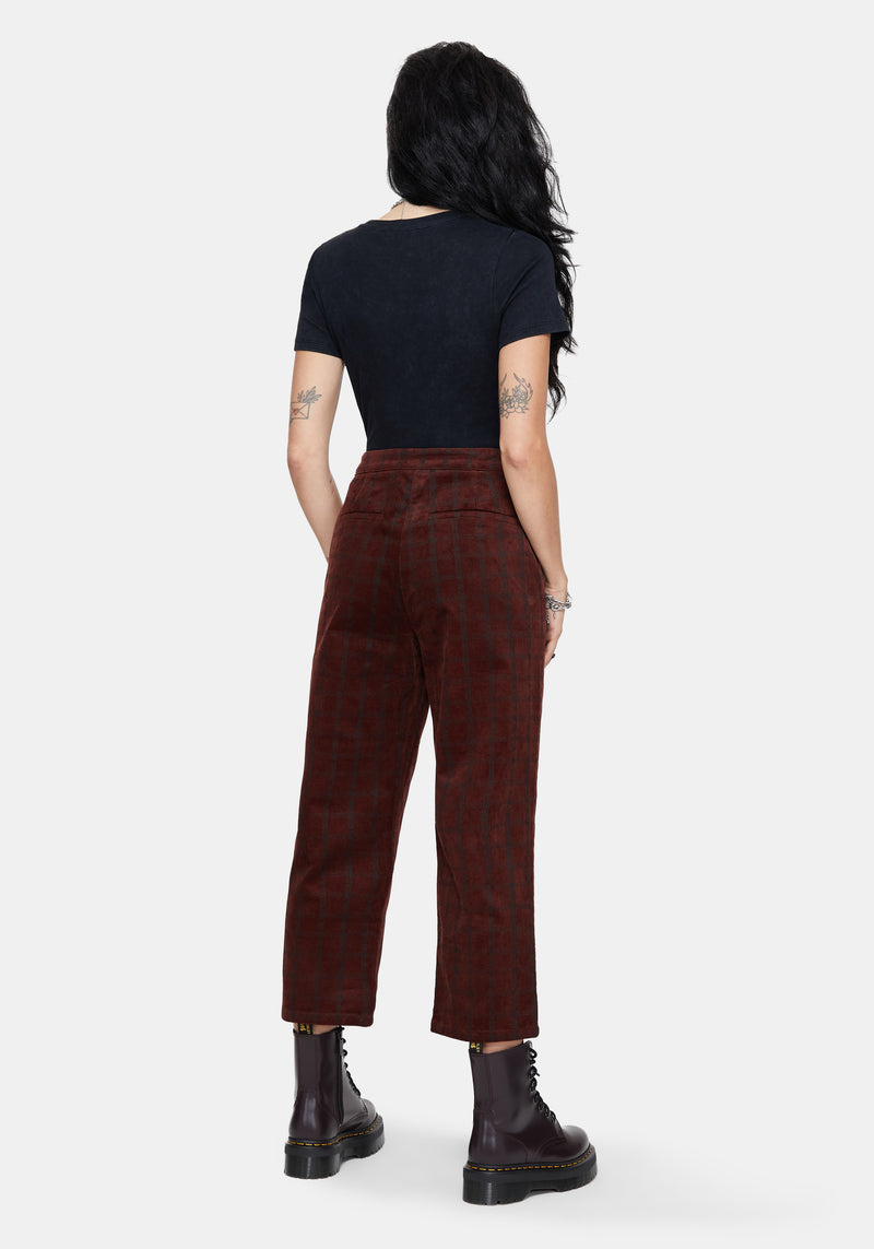 Terracotta Cotton Cord Check Straight Leg Crop Trousers