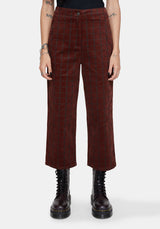 Terracotta Cotton Cord Check Straight Leg Crop Trousers