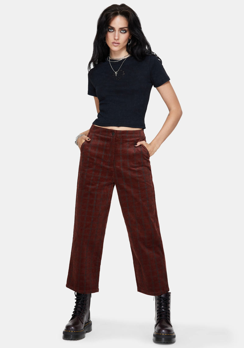 Terracotta Cotton Cord Check Straight Leg Crop Trousers