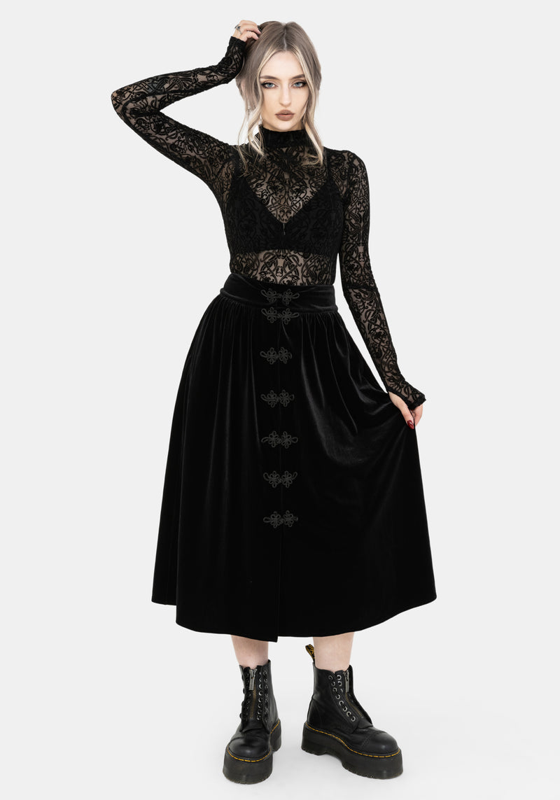 Nova Velour Frog Closure Midi Skirt