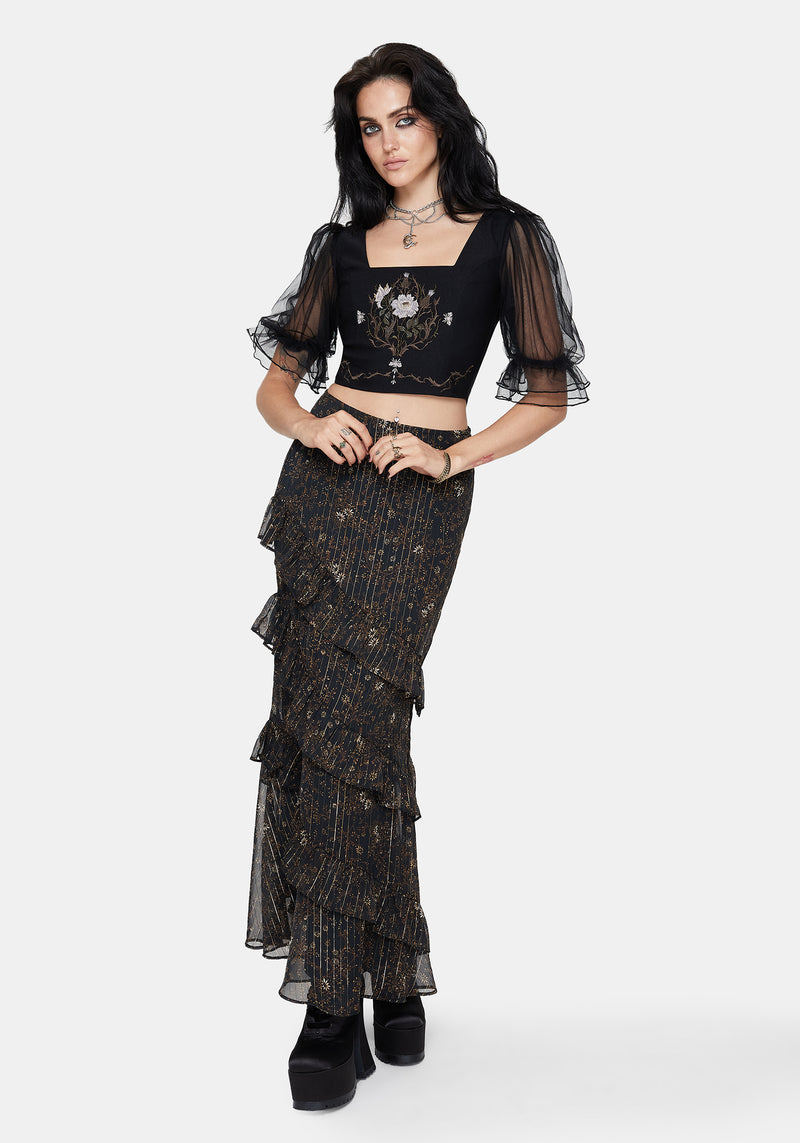Astralis Floral Stripe Asymmetric Ruffle Tiered Maxi Skirt