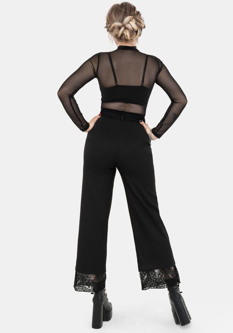 Orchid Lace Insert Pleated Hem Straight Leg Trouser