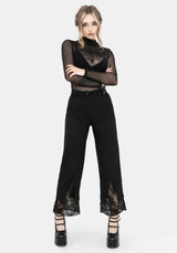 Orchid Lace Insert Pleated Hem Straight Leg Trouser