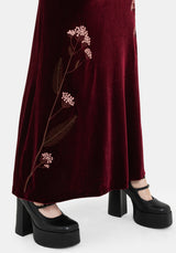 Virosa Floral Embroidered Velour Maxi Skirt