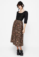 Rhea Cotton Blend Moth and Moon Print Midaxi Skirt