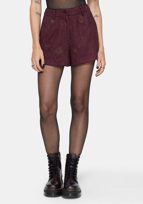 Rosia Celestial Print Suede Shorts