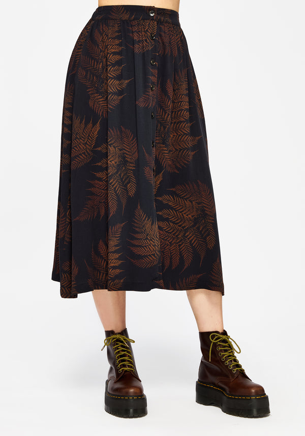 Ruin Fern Printed Midaxi Skirt - Brown