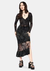 Maeira Tiered Grey Flocked Midaxi Skirt