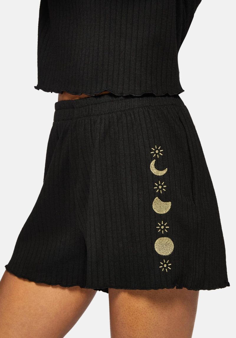 Griffinfly Embroidered Lettuce Hem Pyjama Short