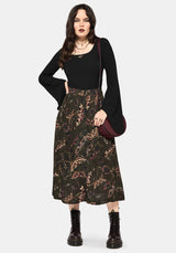 Whispen Moth Print Button Up Midi Skirt