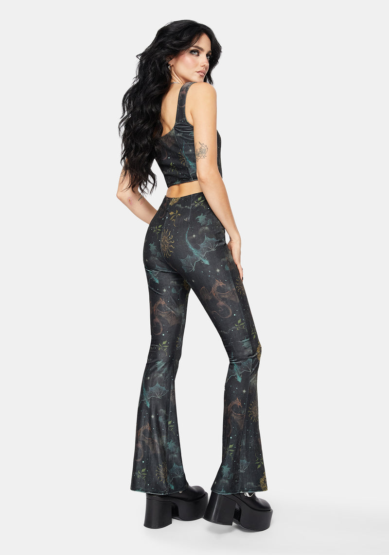 Phoenix Dragon Velour Flare Trouser