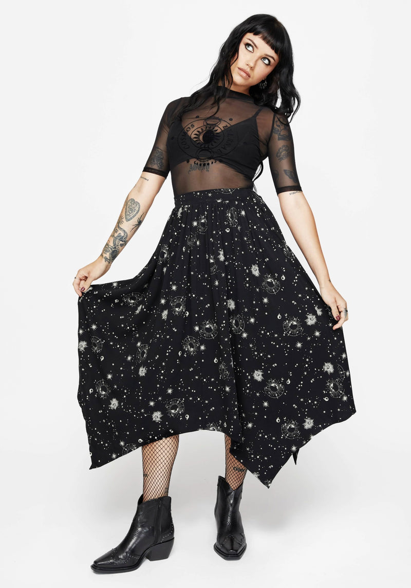Comet Celestial Printed Handkerchief Hem Midaxi Skirt