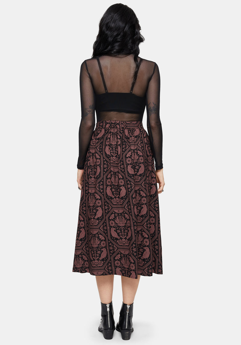 Annabel Inverted Raven Print Button Down Midi Skirt