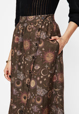 Rhea Cotton Blend Moth and Moon Print Midaxi Skirt