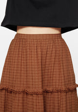 Soleil Cotton-Blend Check Tiered Maxi Skirt