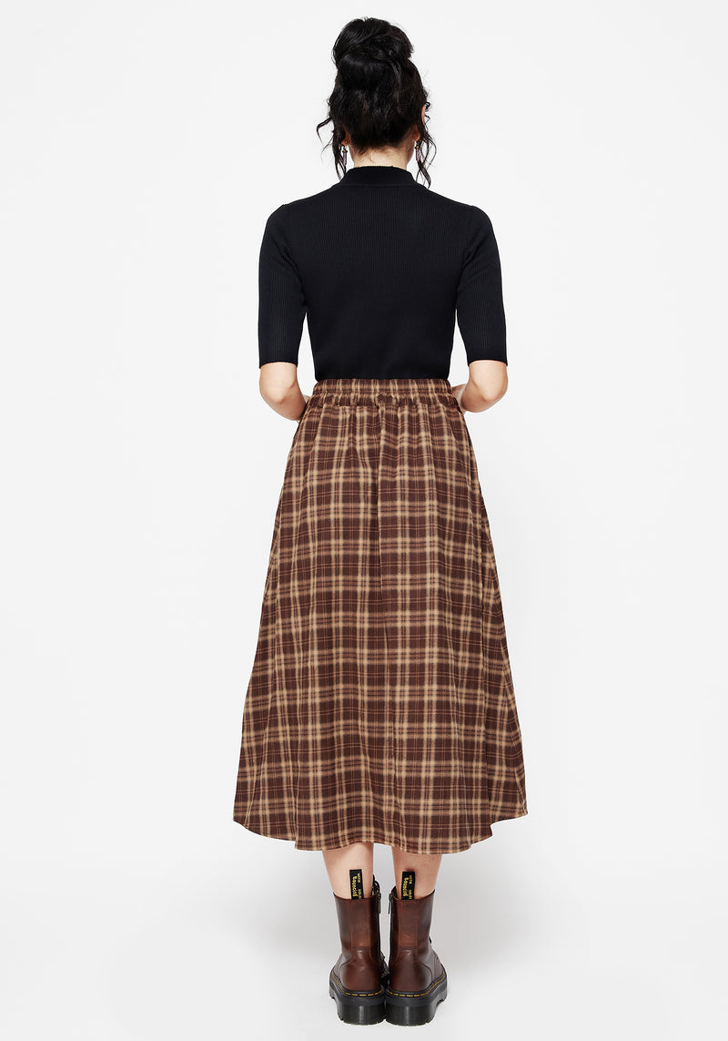 Milo Check Button Down Front Split Midi Skirt