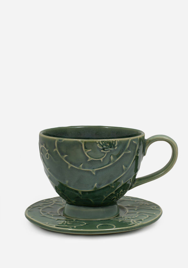 Rosethorn Floral Embossed Cup and Saucer Set
