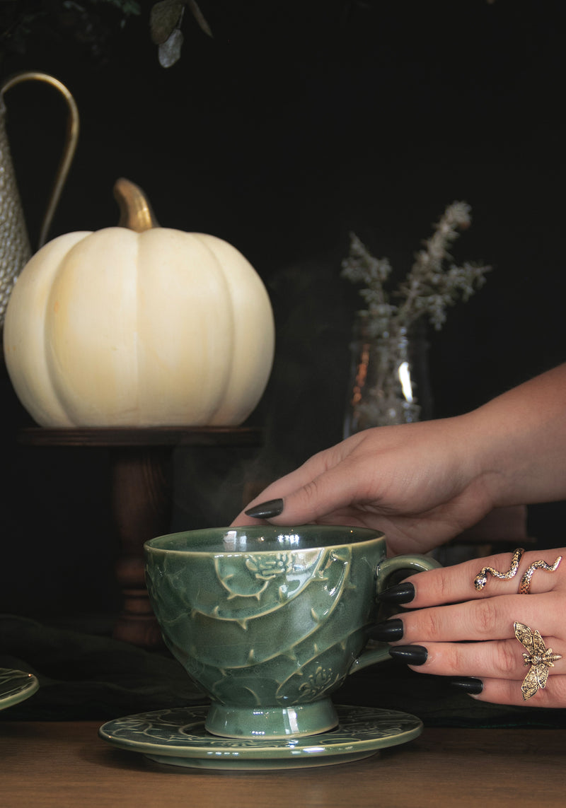 Rosethorn Floral Embossed Cup and Saucer Set