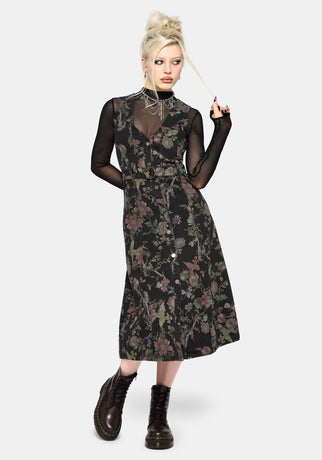 Poison Eden Print Denim Midi Dress UK 6