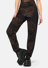 Ruin Fern Printed Barrel Leg Denim Jeans