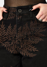 Ruin Fern Printed Barrel Leg Denim Jeans