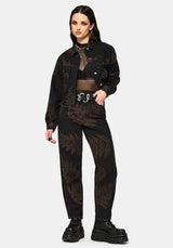 Ruin Fern Printed Barrel Leg Denim Jeans