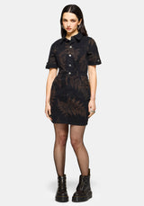Ruin Fern Printed Denim Mini Shirt Dress