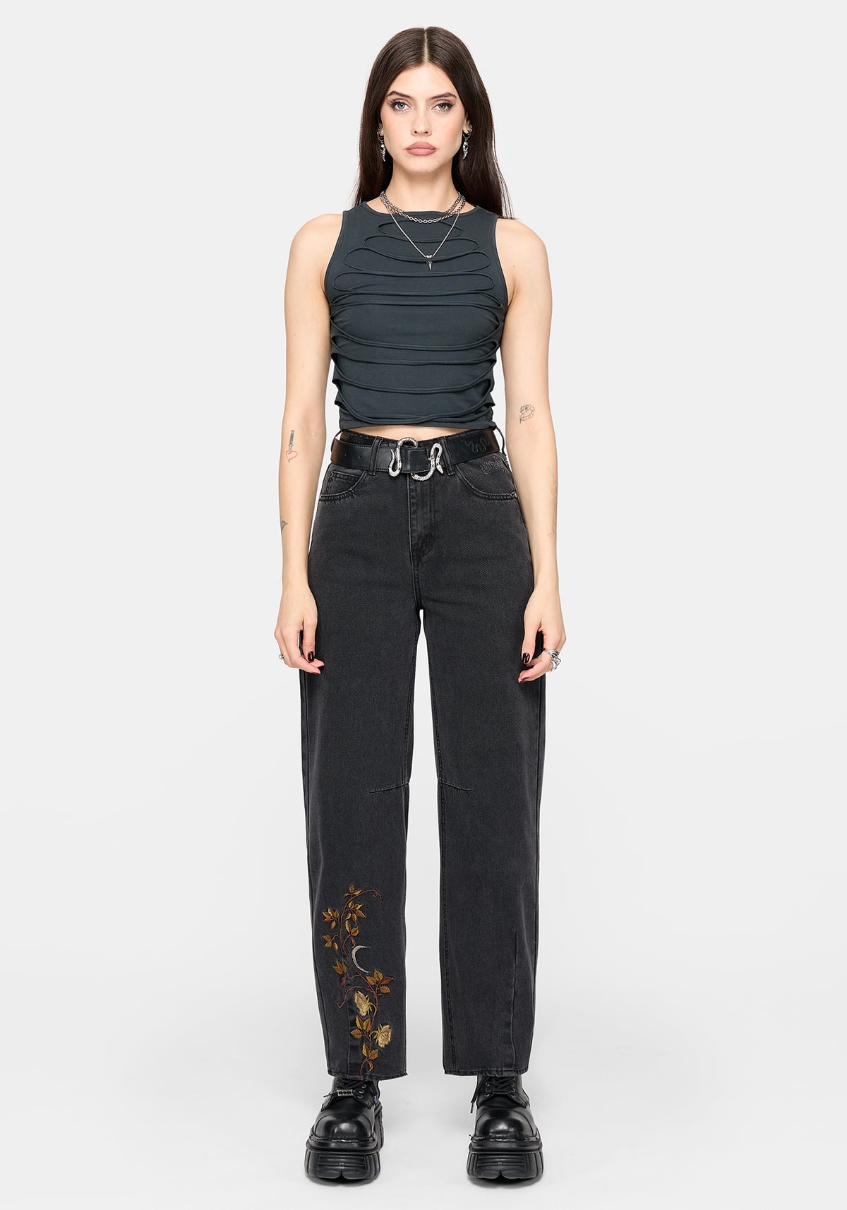 Maleah Embroidered Denim Barrel Jeans