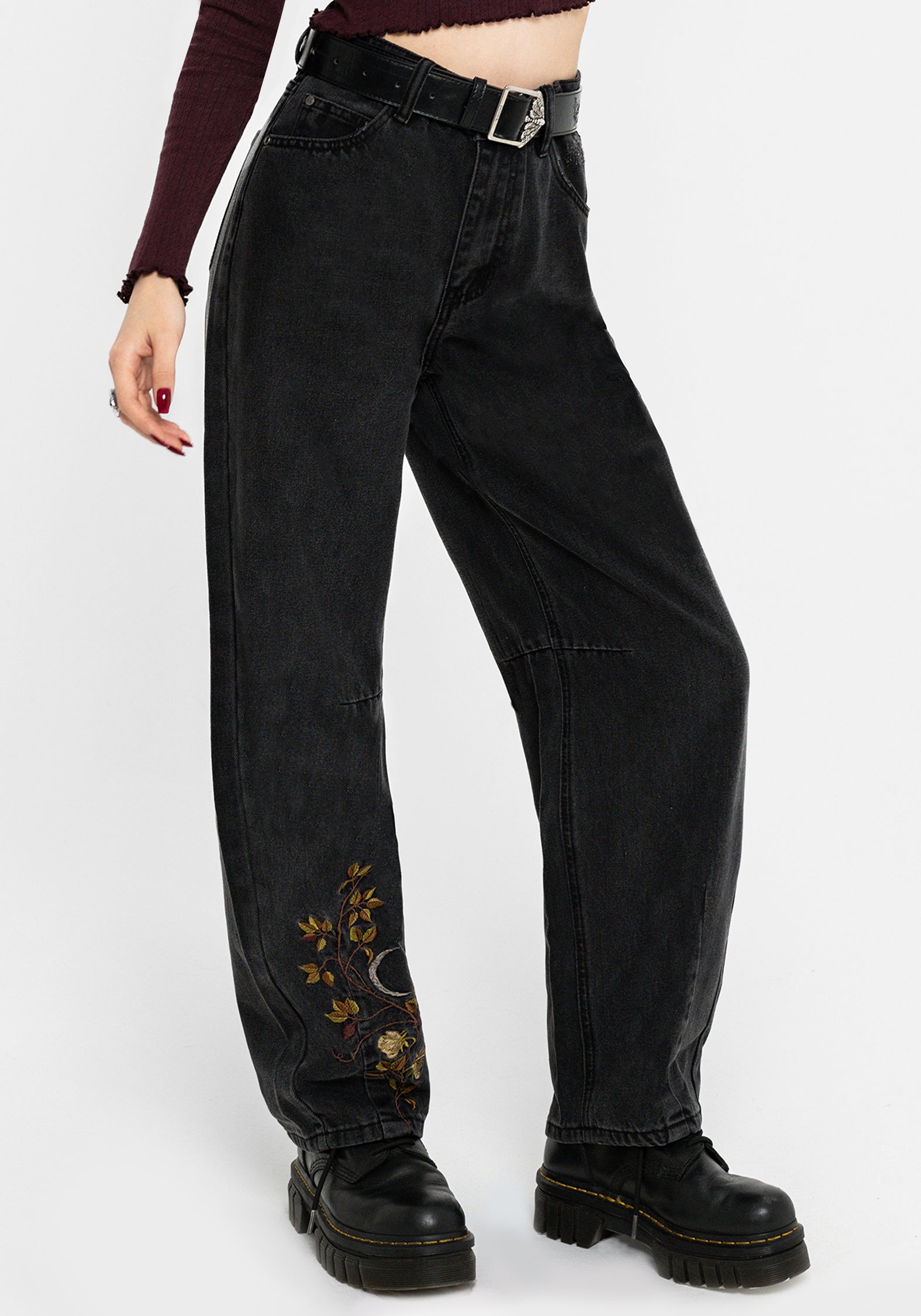 Maleah Embroidered Denim Barrel Jeans