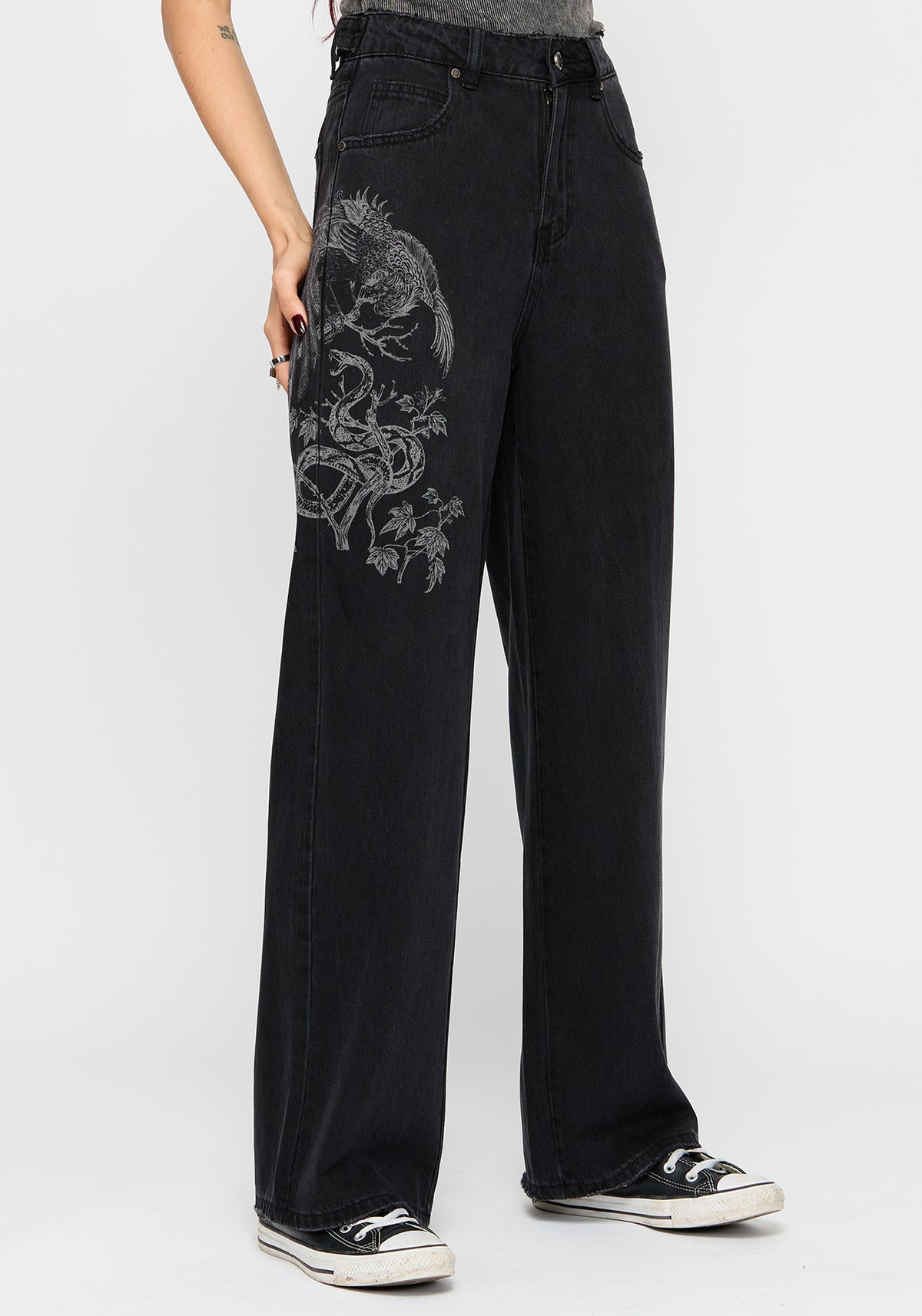 Cleo Phoenix Print Wide Leg Denim Jeans